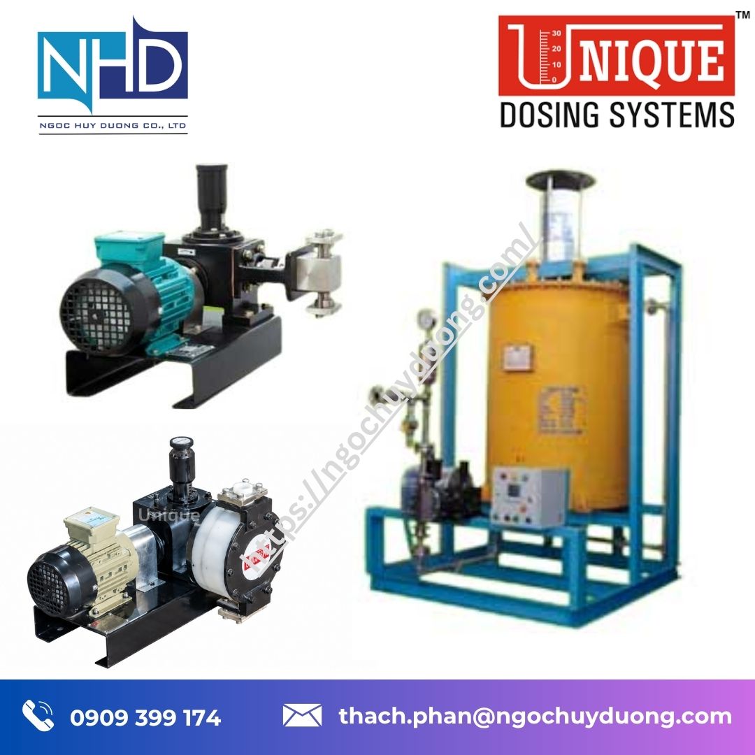 Đại lý giá tốt Bơm hóa chất Unique Dosing – Bơm định lượng màng cho hóa chất ăn mòn, lưu lượng lớn và áp suất cao